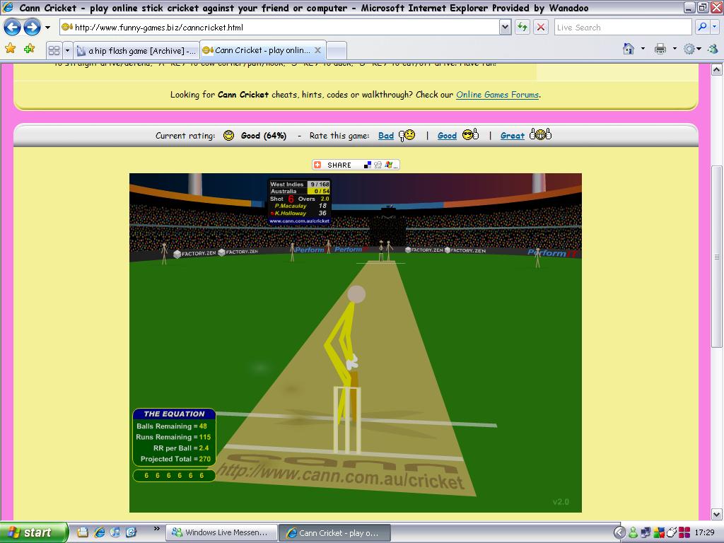 Cann Cricket play online stick cricket against your friend or computer