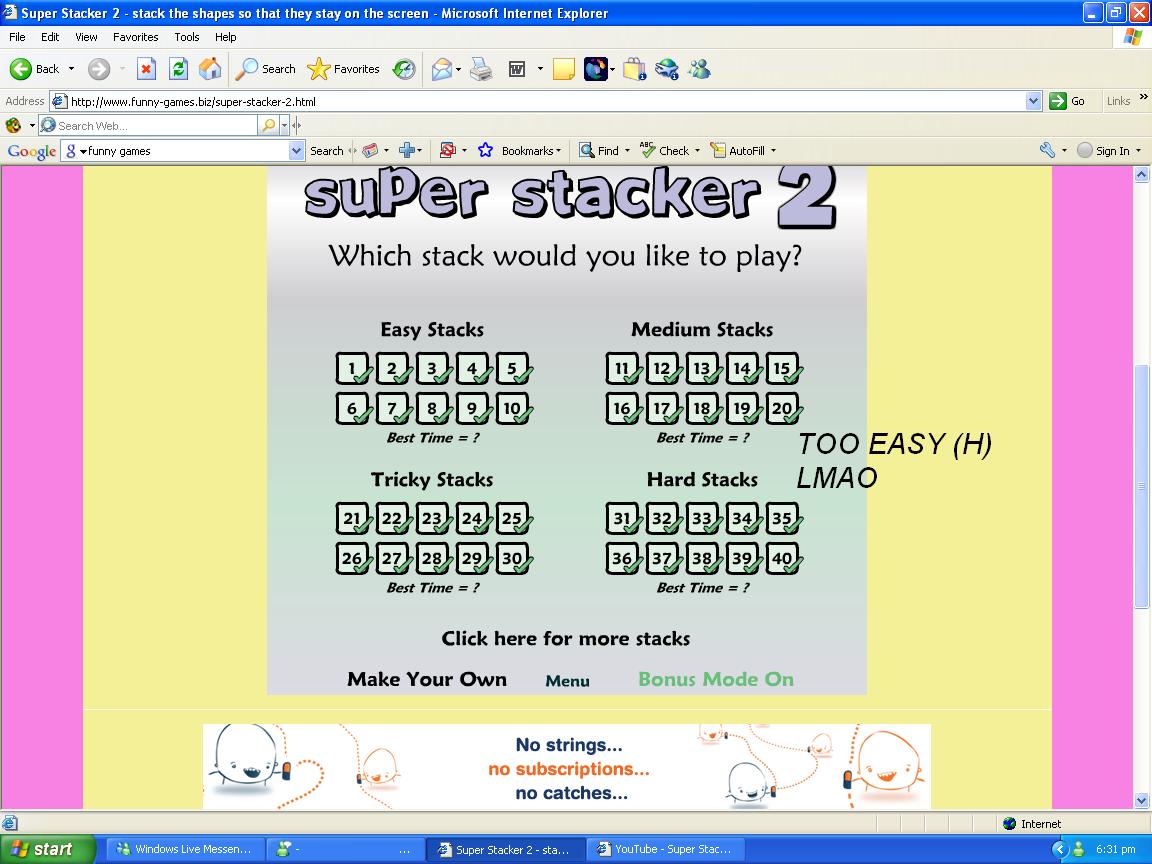 Super Stacker 2 stack the shapes so that they stay on the screen