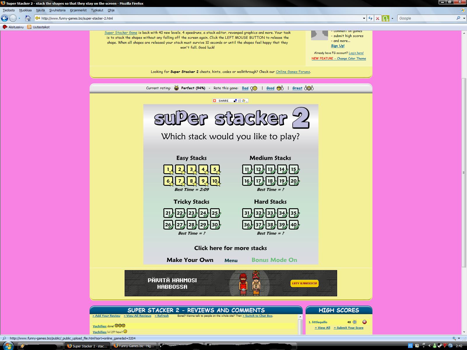 Super Stacker 2 stack the shapes so that they stay on the screen