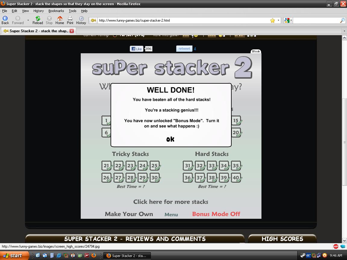Super Stacker 2 stack the shapes so that they stay on the screen