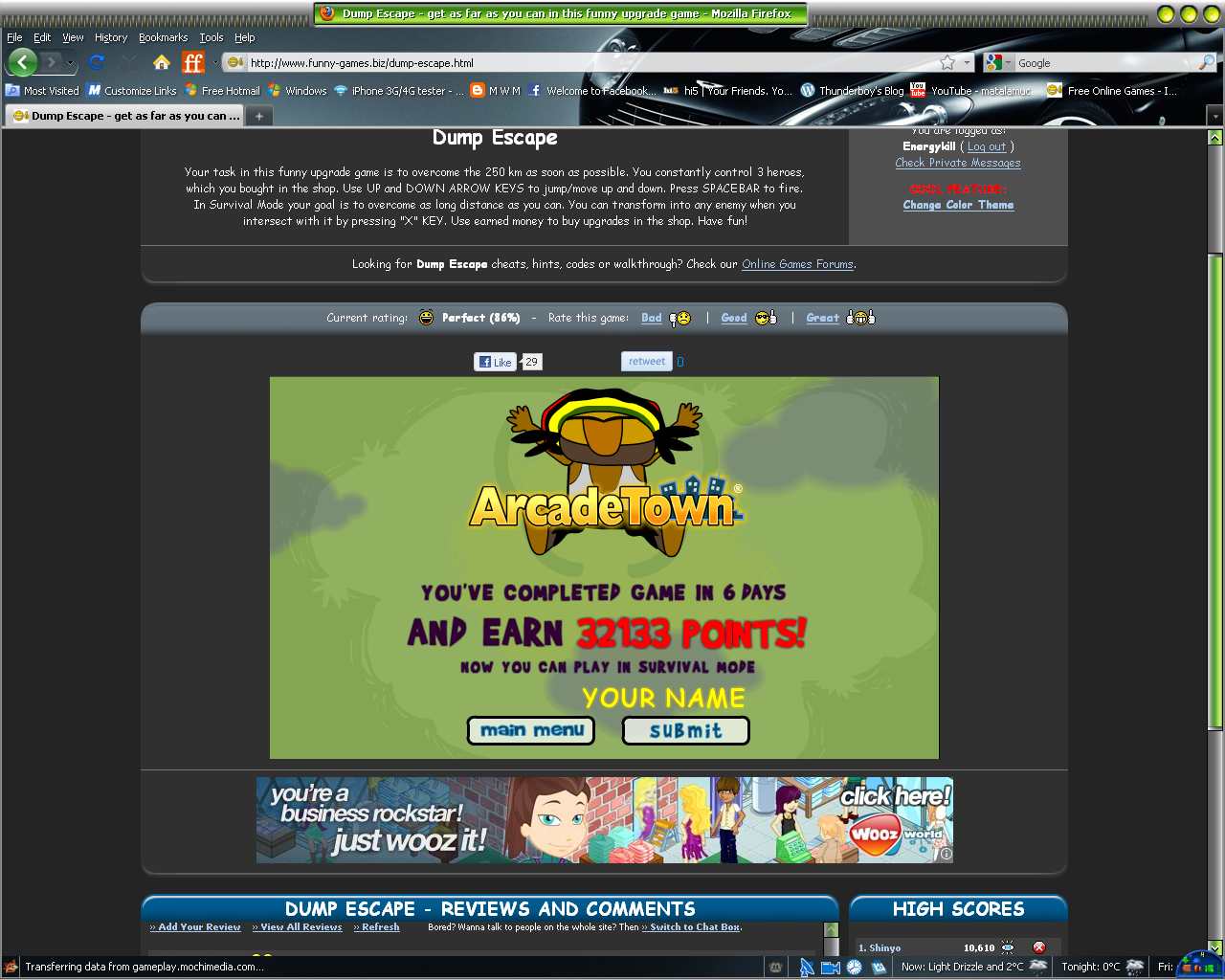 High Score Screenshot