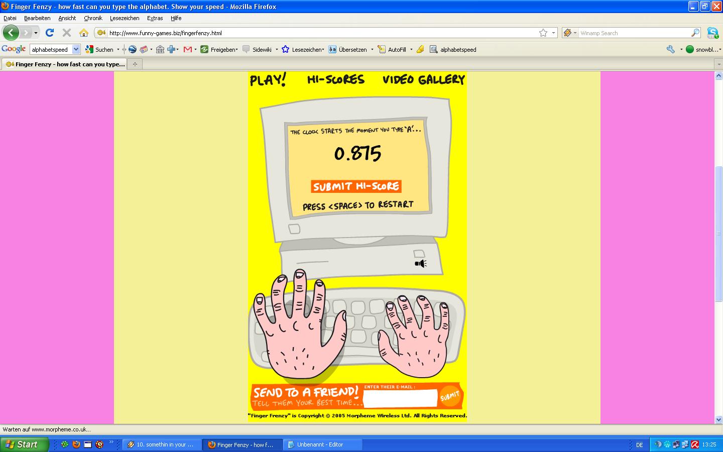 Finger fenzy how fast can you type the alphabet show your speed