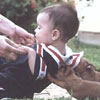 puppies help baby to stand up