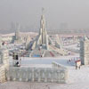 several buildings made of snow