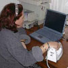 woman using iron instead of mouse