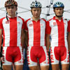sportsmen with tight cycling clothing