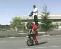 a stunt does unbelivable tricks on his bike.