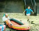 dad helps his kid blow up raft. This video is EDITED!