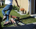 skater tries to do a grind on a small rail but slips