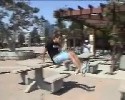 athletic guys jump over various obstacles. Cool vid