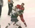 ice hockey boxing fight ends after one hit.