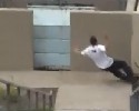 after successful rail skater falls and hit wall with knees