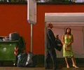 funny TV ad, blind man leaves trash near woman